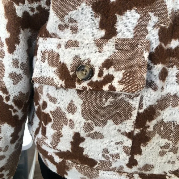 Sonoma Goods for Life Cropped Brown Cow Print Jacquard Bomber Jacket Sz M - Picture 6 of 16